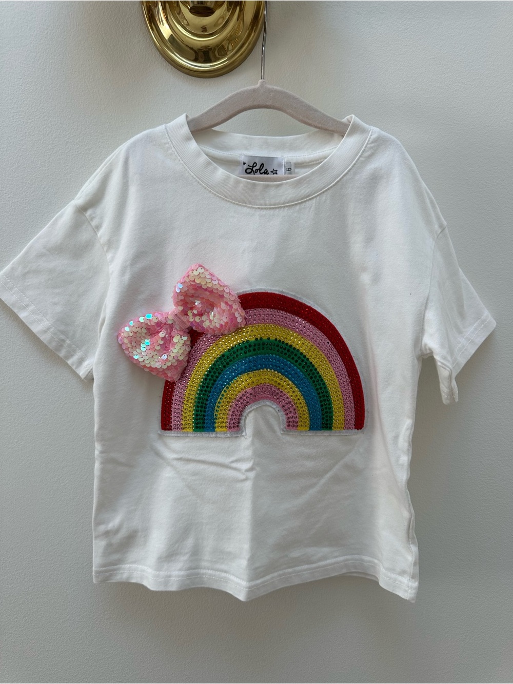 Lola + The Boys Girls Sequin Rainbow Bow Tee Size 6